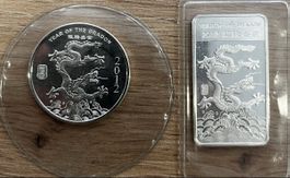 Silber Münze 1/2 oz und Barren 1/2 oz 2012 Drachen