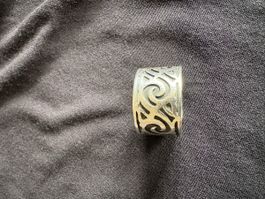 Stylischer Silberring mit Muster, Grösse 58, 12mm breit