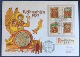 Numisbrief Weihnachten 1987 mit Silbermedaille ab 1 Fr. !