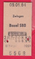 KARTON BILLETT, ZWINGEN - BASEL SBB, 2.KLASSE, RETOUR