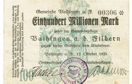 Vaihingen 100 Mil.Mark+Stempel+2U-Schriften 12.10.1923 SS++