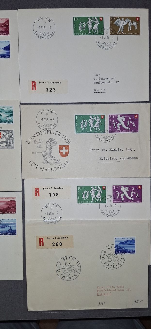 Tutti i francobolli: 13 div. Briefe Pro Patria  – Usato da Balgach venduto da SIMEON27 6