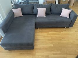 Ecksofa Grau mit Schlaffunktion und Strauraum