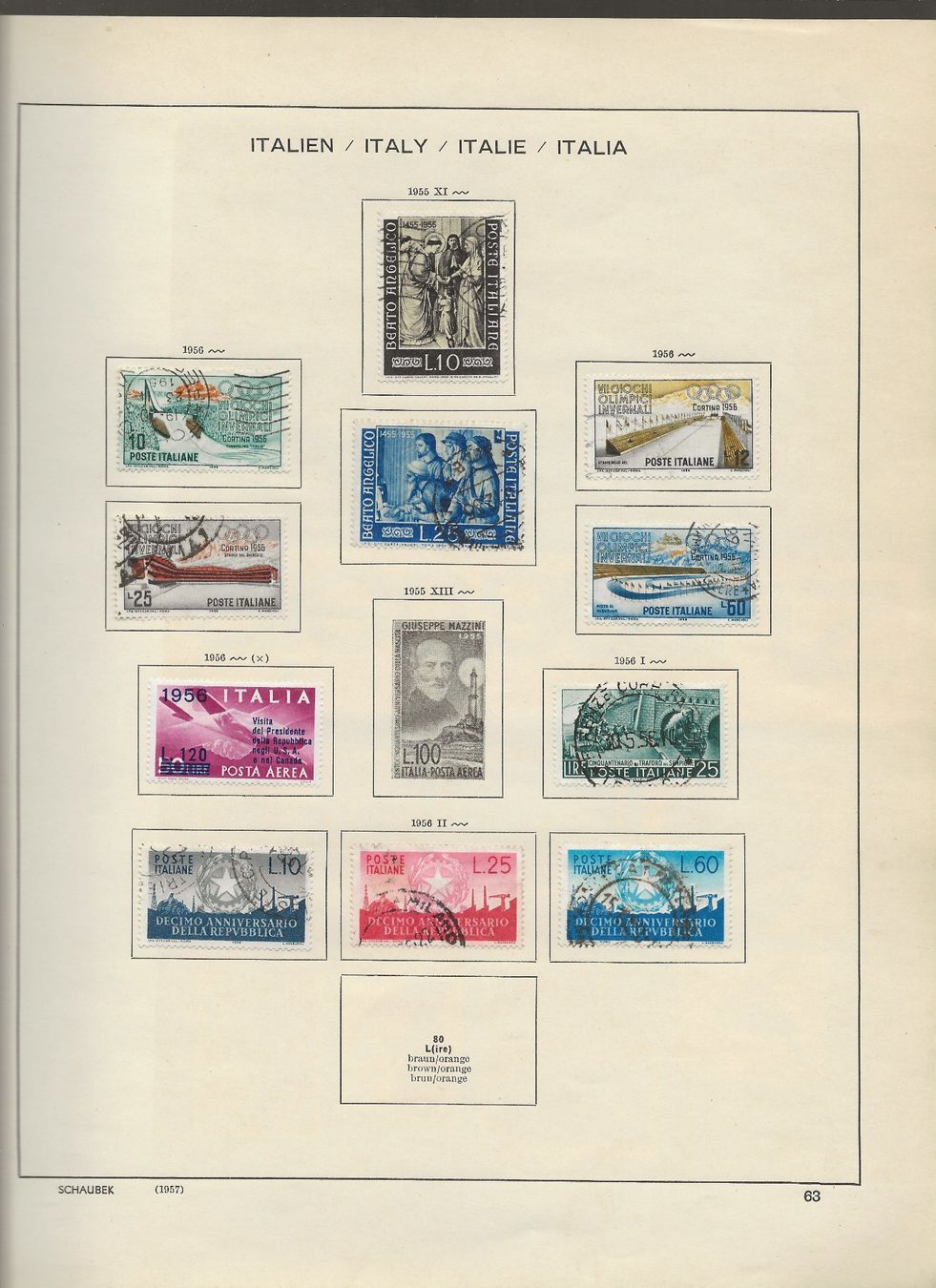 Alle Briefmarken: Marken Italien 1951 bis 1956 – Gebraucht aus Au ZH von xelagreb01 7