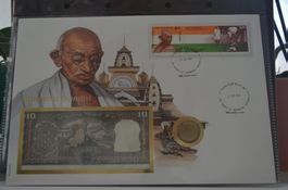 Banknotenbrief mit Münze aus Indien