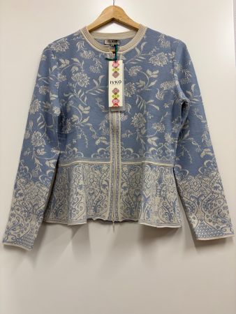 Ivko Strickjacke, blau mit Blumenmuster, Grösse 38, neu