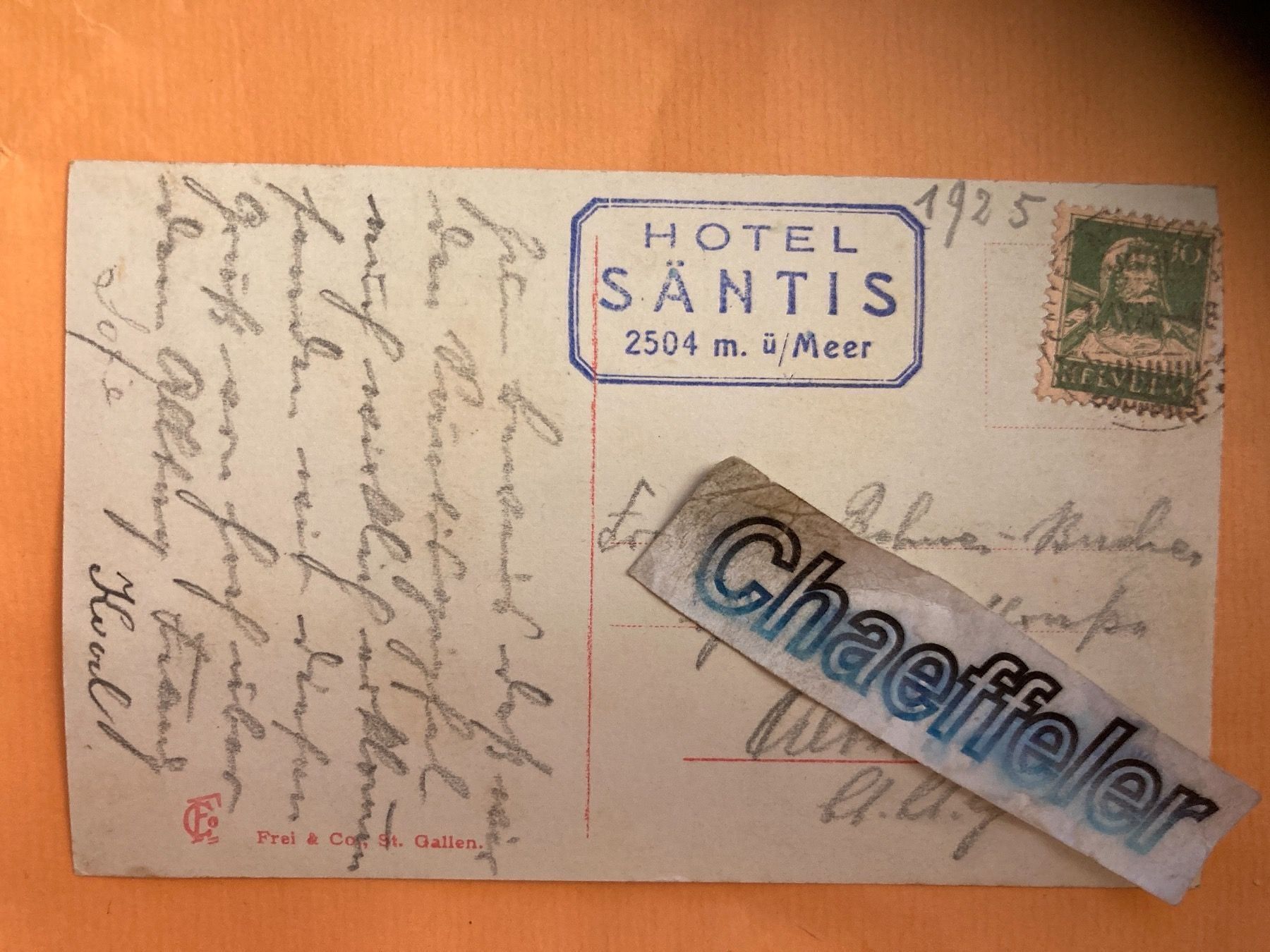 Cartoline postali: 1448.  Säntis 2504 mtrs.  1925 – Usato da Zürich venduto da Chaeffeler 1