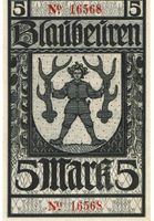 Blaubeuren Oberamtsbezirk 5 Mark ohne Datum VZ++-UNZ