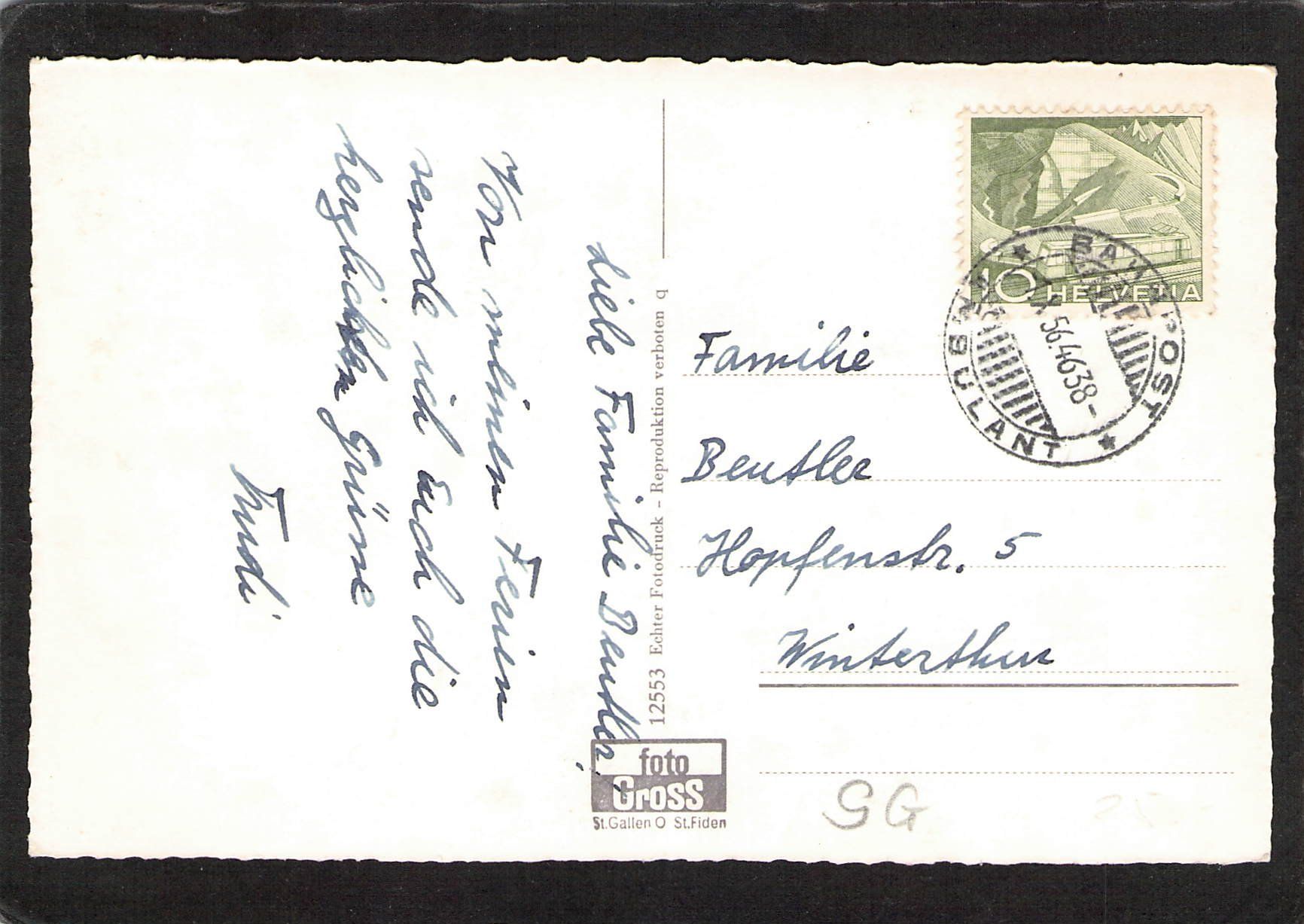 Cartoline postali: Mogelsberg SG , gel. 1956 – Usato da Reichenburg venduto da Pipo-67 1