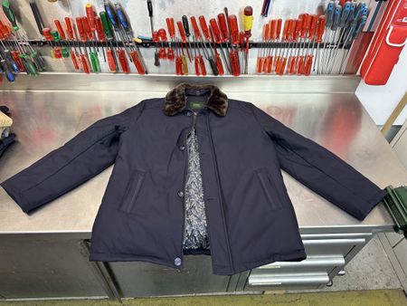 Herren Winterjacke Brau blau mit Fellkragen