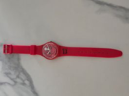 Montre Swatch Only You rouge motif rose occasion