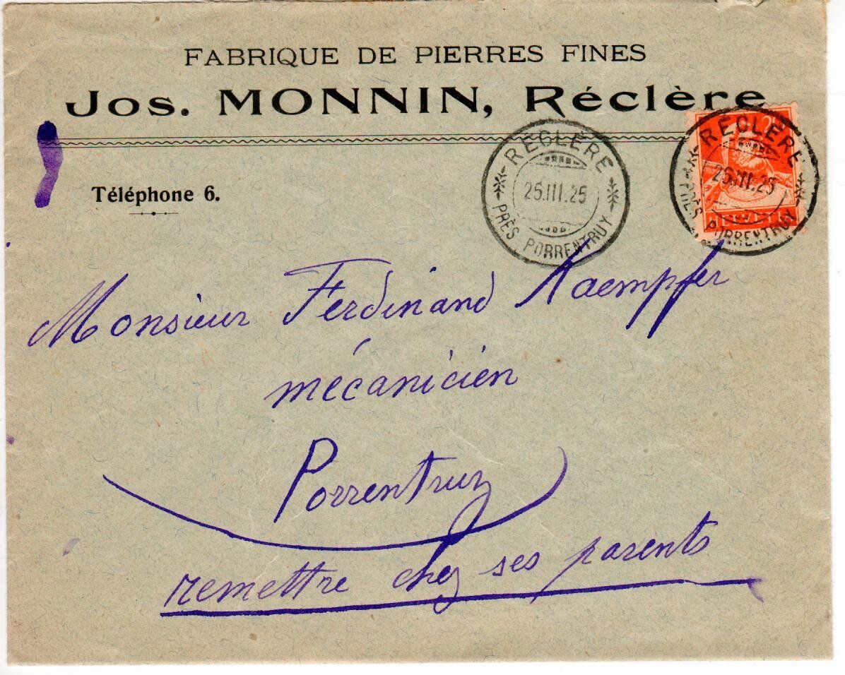 Tutti i francobolli: Brief, Jos. Monnin Réclère 1925 – Usato da Wolhusen venduto da Curver9