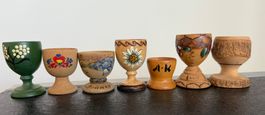 7 Vintage Eierbecher Holz bemalt Deko Ostern