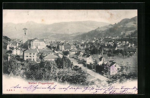 Cartoline postali: Wattwil /Toggenburg, Ort mit Kirche aus  – Usato da Berlin venduto da bartko-reher