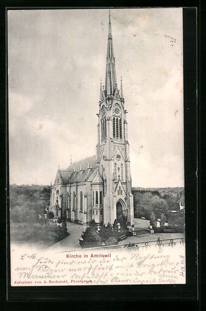 Cartoline postali: AK Amriswil, Kirche, 1904 – Usato da Berlin venduto da bartko-reher