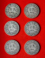 6 x 2 Franken Silbermünzen, Jahrgänge 1910-1916
