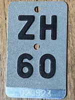 ZH 60 - VELONUMMER - FAHRRADSCHILD - PLAQUE DE VELO - ZH 60
