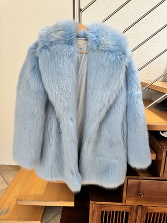 veste en fourrure bleue clair H&M
