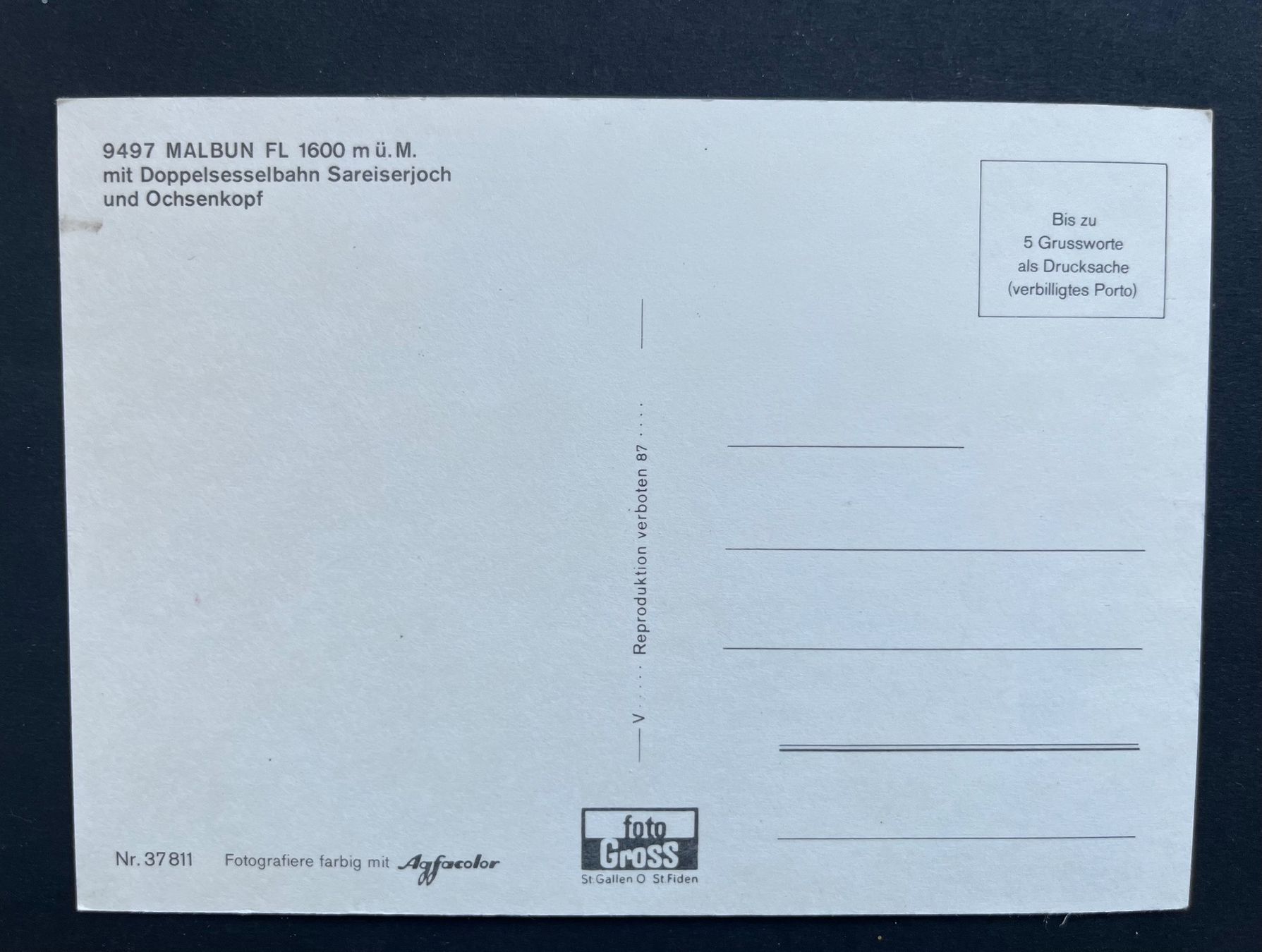 Cartoline postali: Malbun FL/ Doppelsesselbahn Sareiserjoch u Ochsenkopf – Usato da Ostermundigen venduto da DaxKarten-75 1