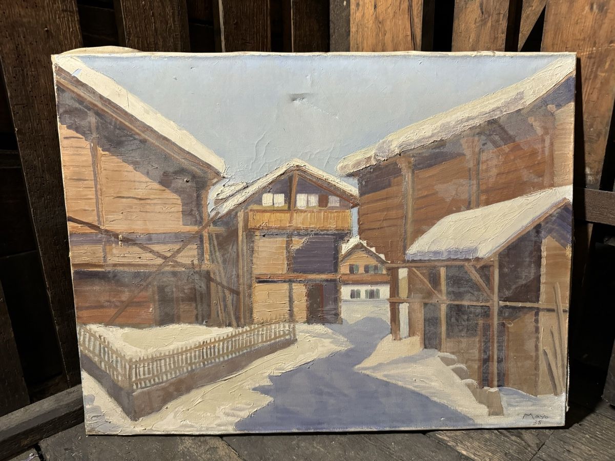Dipinti: Vue de montagne enneigé, tableau – Usato da Genève venduto da GenevasWunderkammer 1