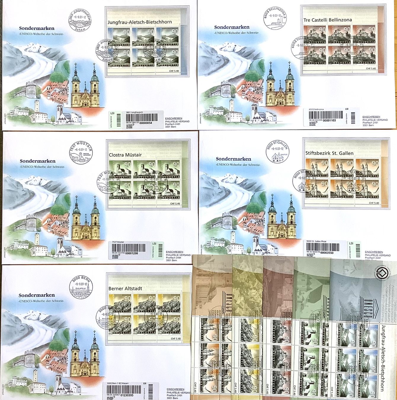 Tutti i francobolli: 2003 UNESCO - FDC Grossbriefe  Ortstempel + Bogensatz ET – Nuovo (secondo la descrizione) da Liestal venduto da Skunk02