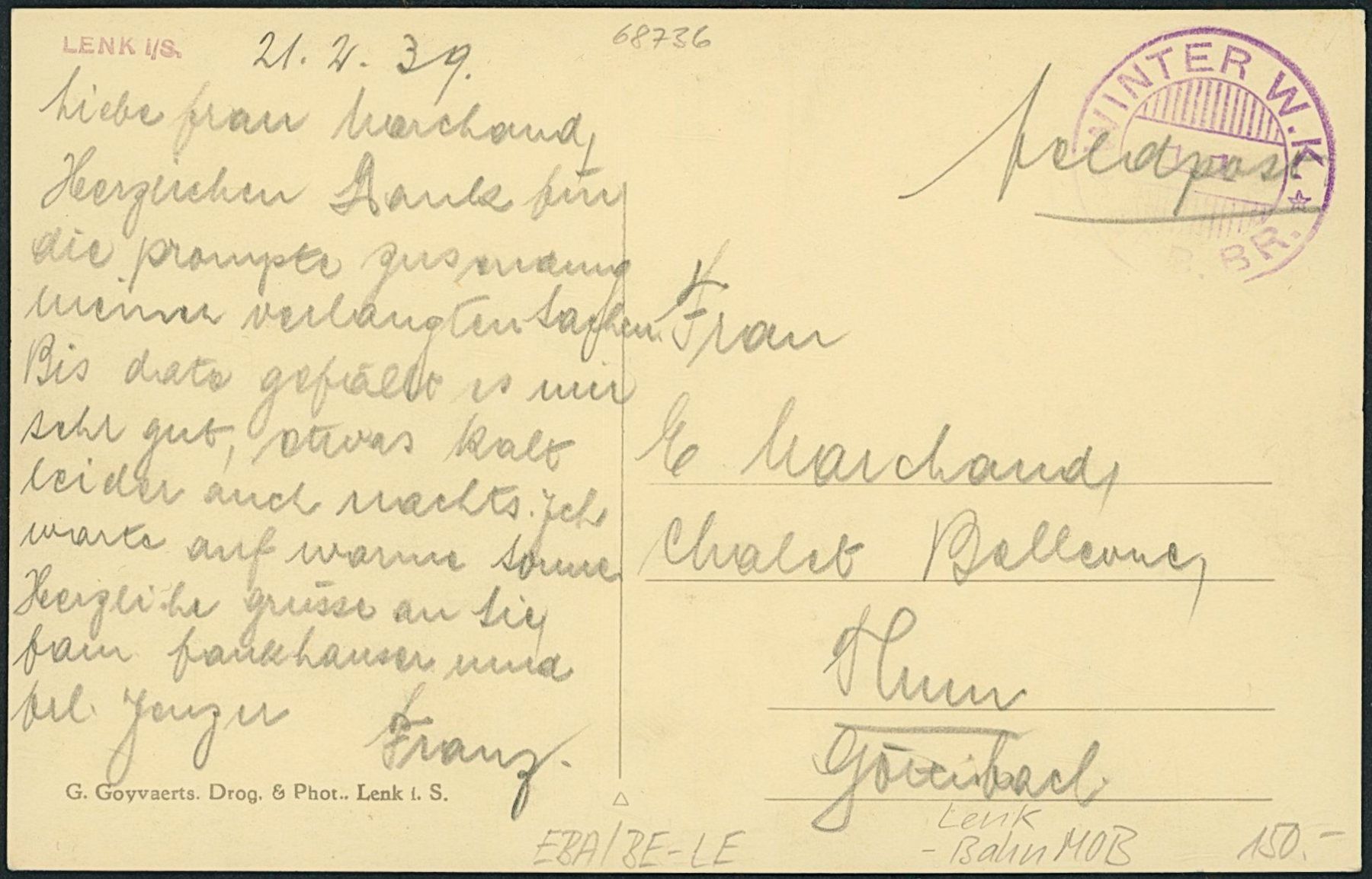 Cartes postales: BE Lenk - Bahnhof - Bahn MOB – D'occasion à Schindellegi par Jonathan77 1