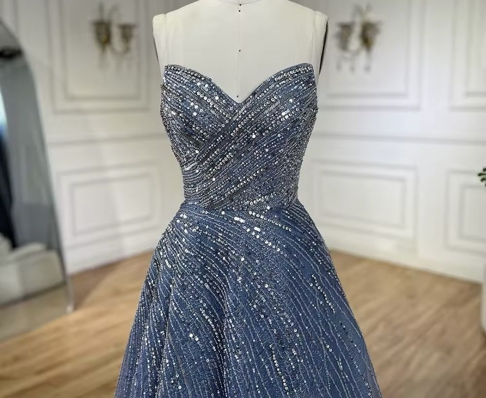 Vestiti: Evening Gown Blue Sequin Strapless Full Length Size M – Nuovo (secondo la descrizione) da Appenzell venduto da mir_rqn6 1
