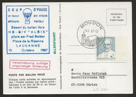 Ballon Schweiz 1967 Lausanne Moudon Flugpost Luftpost