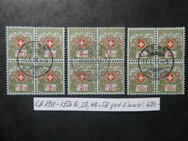 CH 1911-1926 Nr. 2B,4B+5B gestempelte Viererblöcke