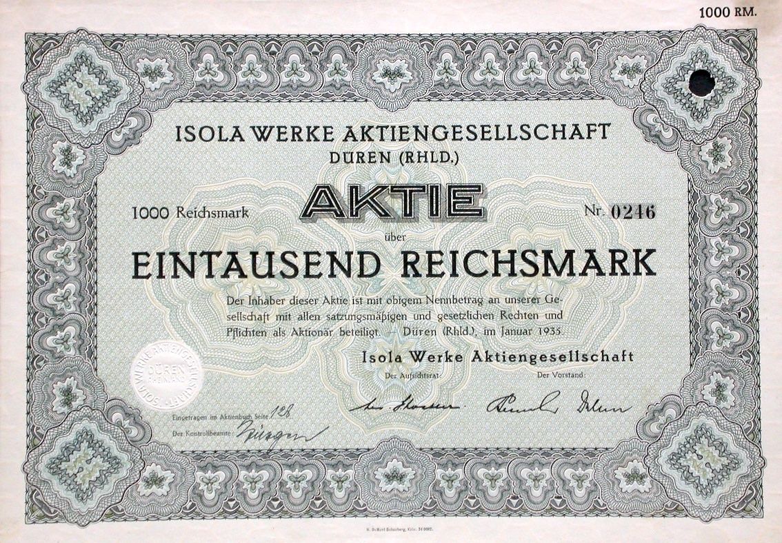 Dokumente: Isola Werke AG, Düren - 1935 – Gebraucht aus Solothurn von Sgasche