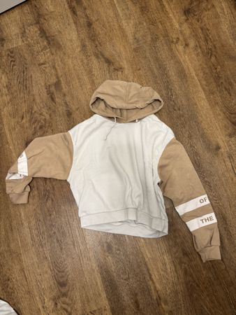 Crop Hoodie Gr. M – Beige/Weiss mit Kapuze