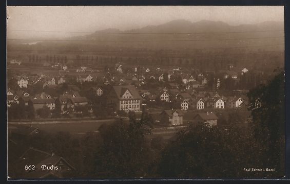 Cartoline postali: Buchs, Totalansicht mit Bergblick aus de – Usato da Berlin venduto da bartko-reher