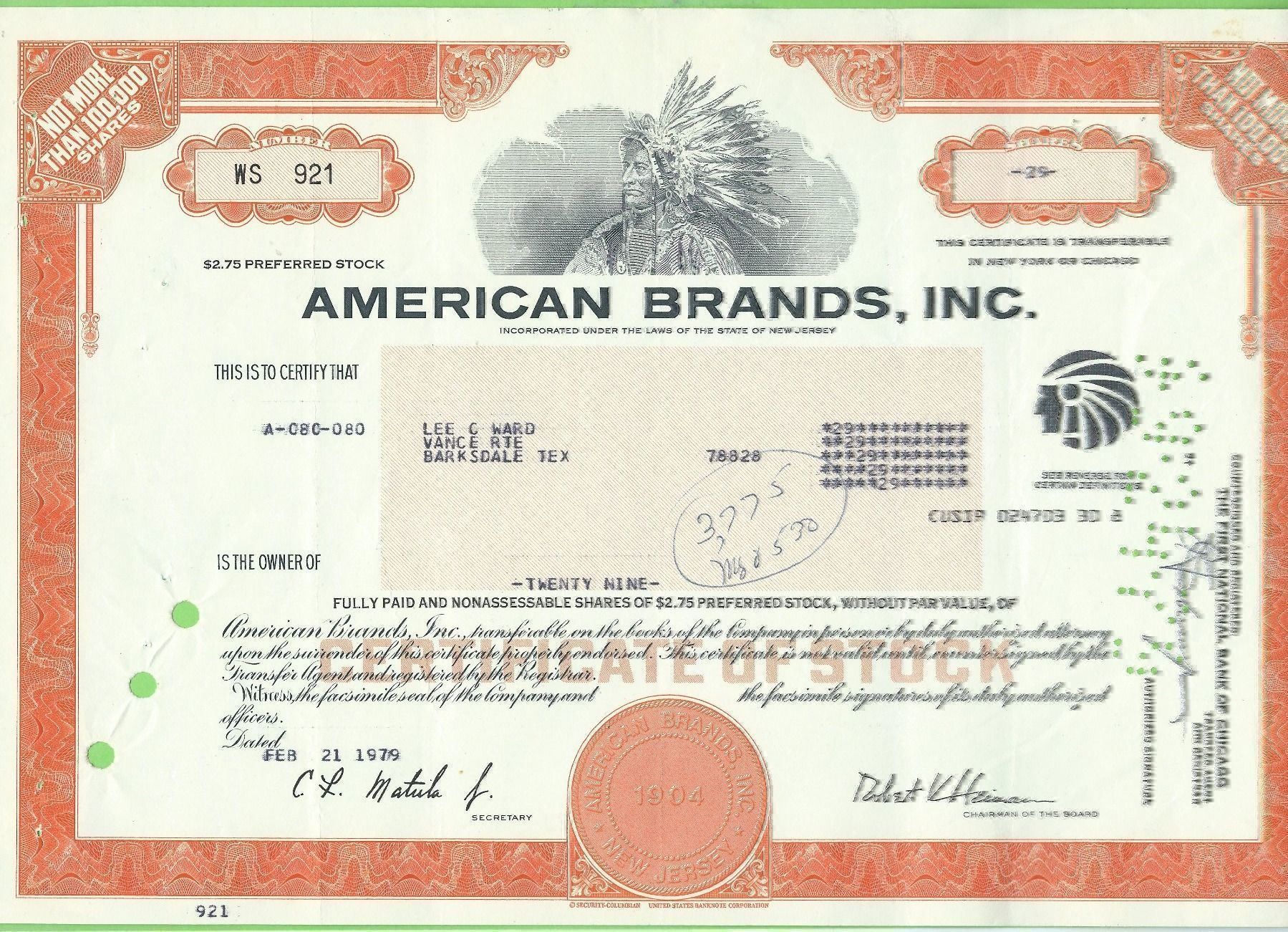 Alle Münzen: American Brands Inc. 1979 – Gebraucht aus Zürich von t24_de