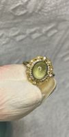 Prehinite Ring Goldig aus 925 Silber NEU verstellbar