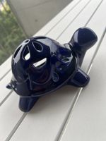 Portacandele tartaruga blu in ceramica fatto a mano