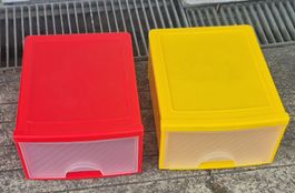2 Schubladenboxen rot gelb kleine Aufbewahrung 