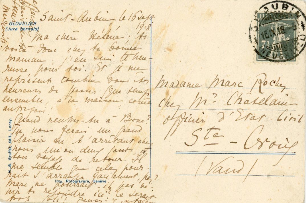 Cartoline postali: Glovelier   JU           en 1918 – Usato da Brig venduto da Valcards54 1