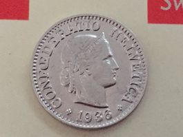 10 Rappen 1936 Ni, -vz, nur 1,5 Mio!