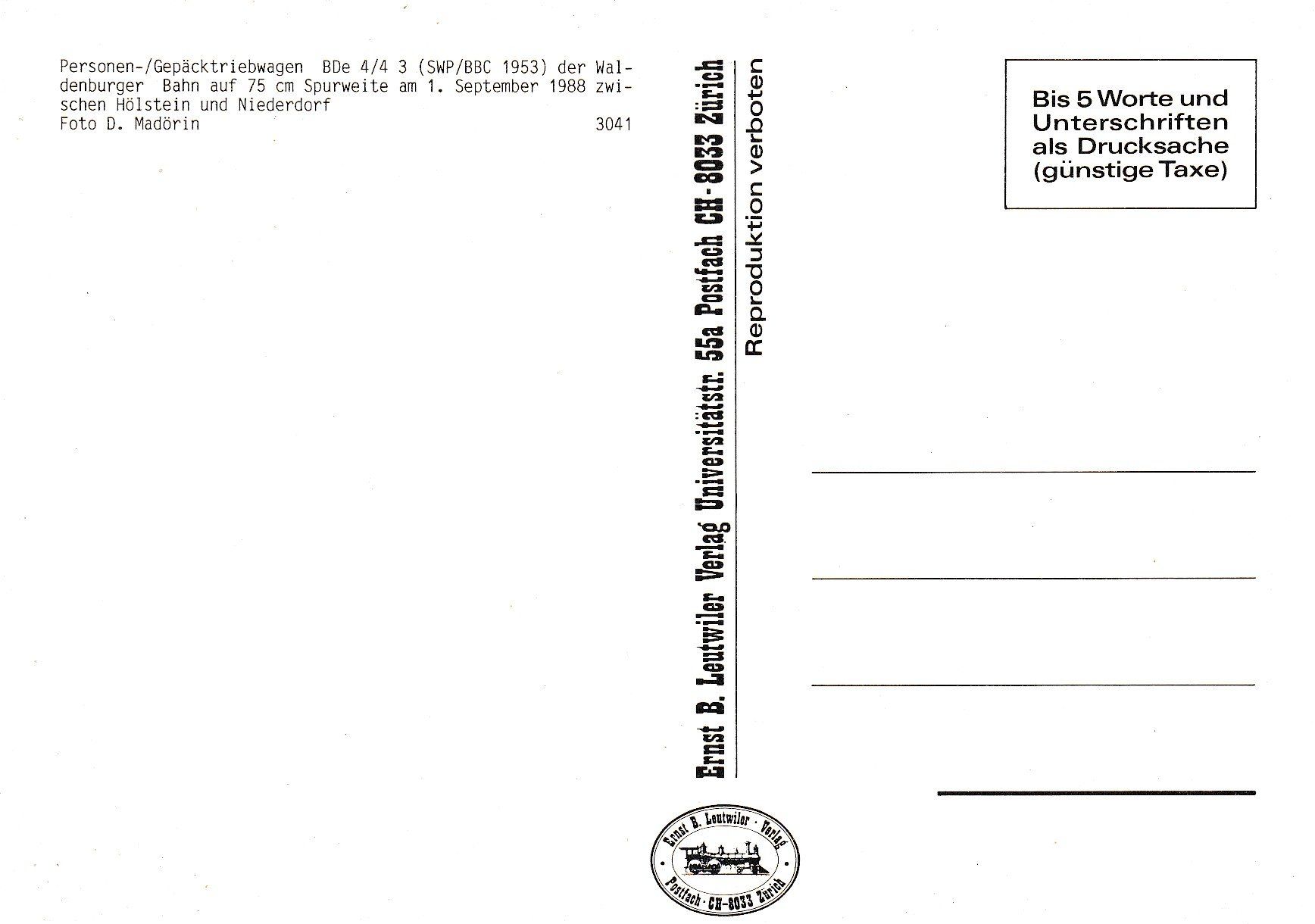 Cartoline postali: Waldenburgerbahn BDe 4/4 3 – Nuovo e nell'imballaggio originale da Ettingen venduto da Pantograph163 1