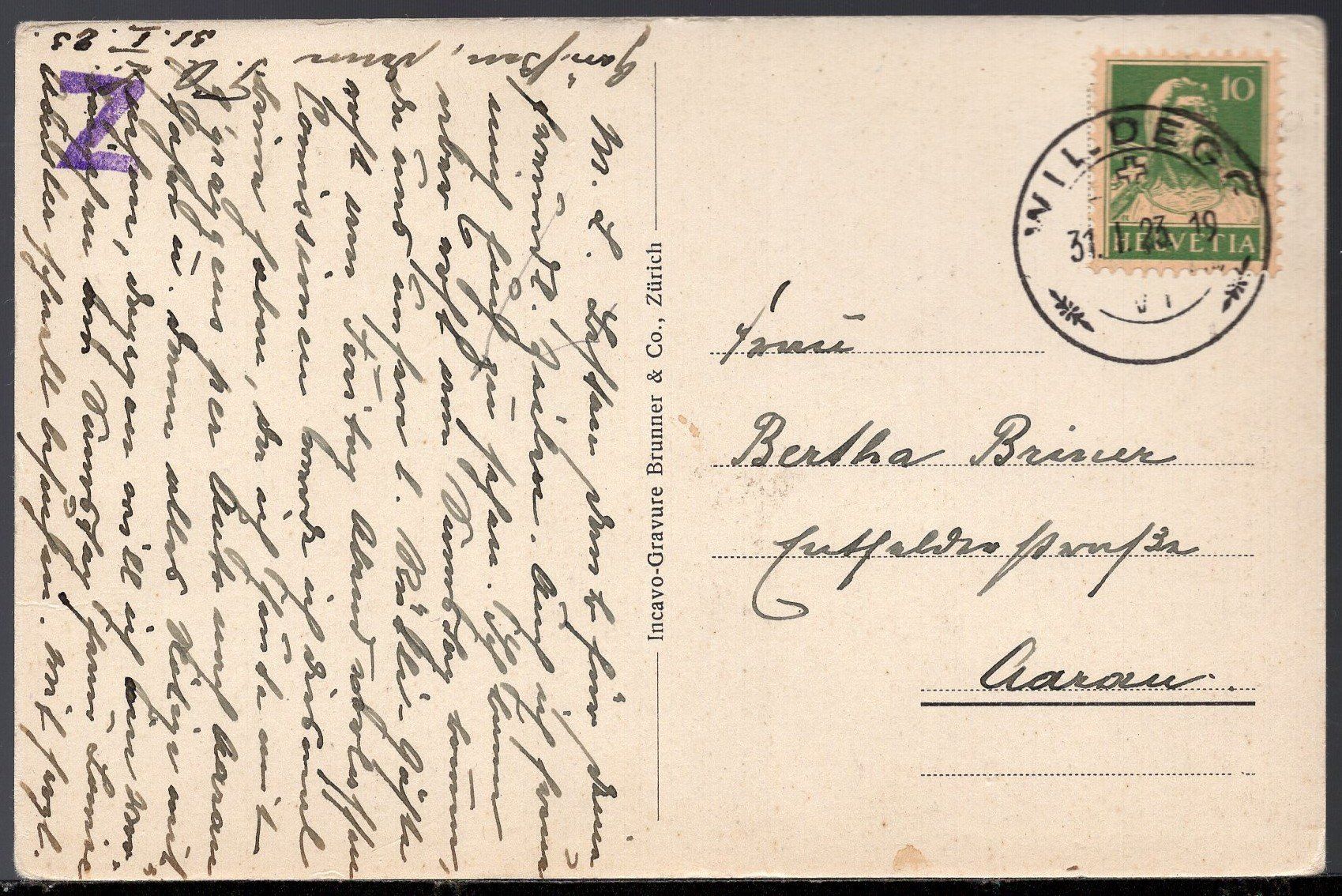Cartoline postali: WILDEGG - BURGHOF  1923 – Usato da Aarau venduto da kufi44 1