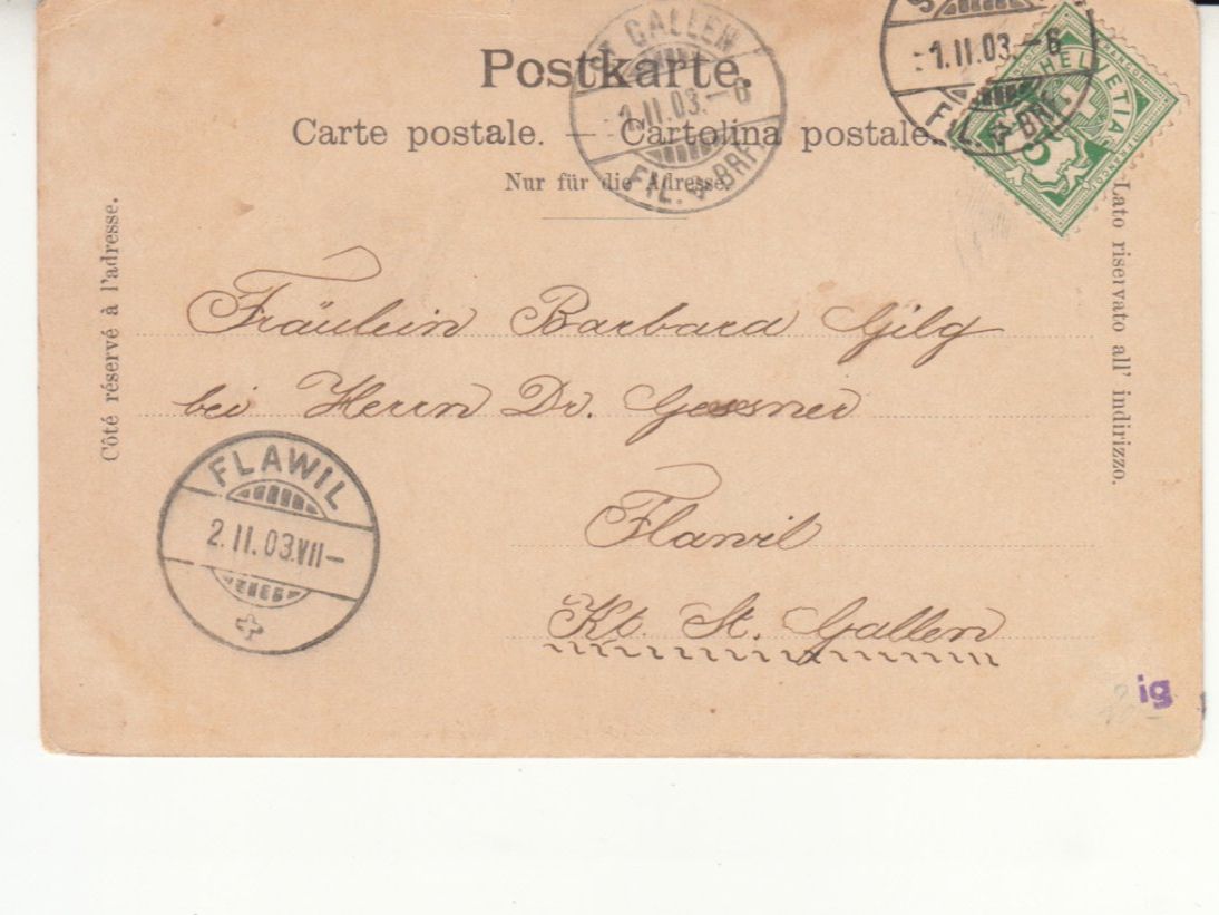 Cartoline postali: St. Gallen 1903 – Usato da Bürglen TG venduto da StampGraf 1