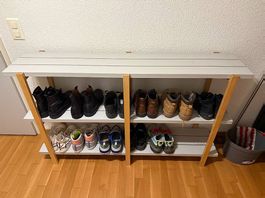 Schuhregal mit 3 Etagen  Grau / Massivholz