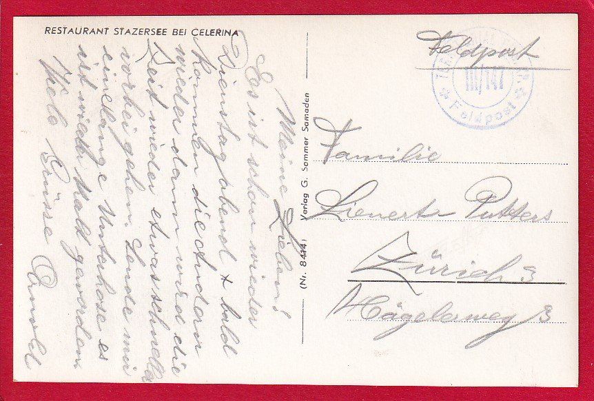 Cartoline postali: RESTAURANT STAZERSEE BEI CELERINA – Usato da Grüningen venduto da Kartensammler 1