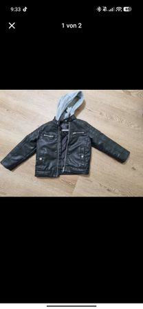 Kinder Lederjacke mit Kapuze Schwarz Grösse 106