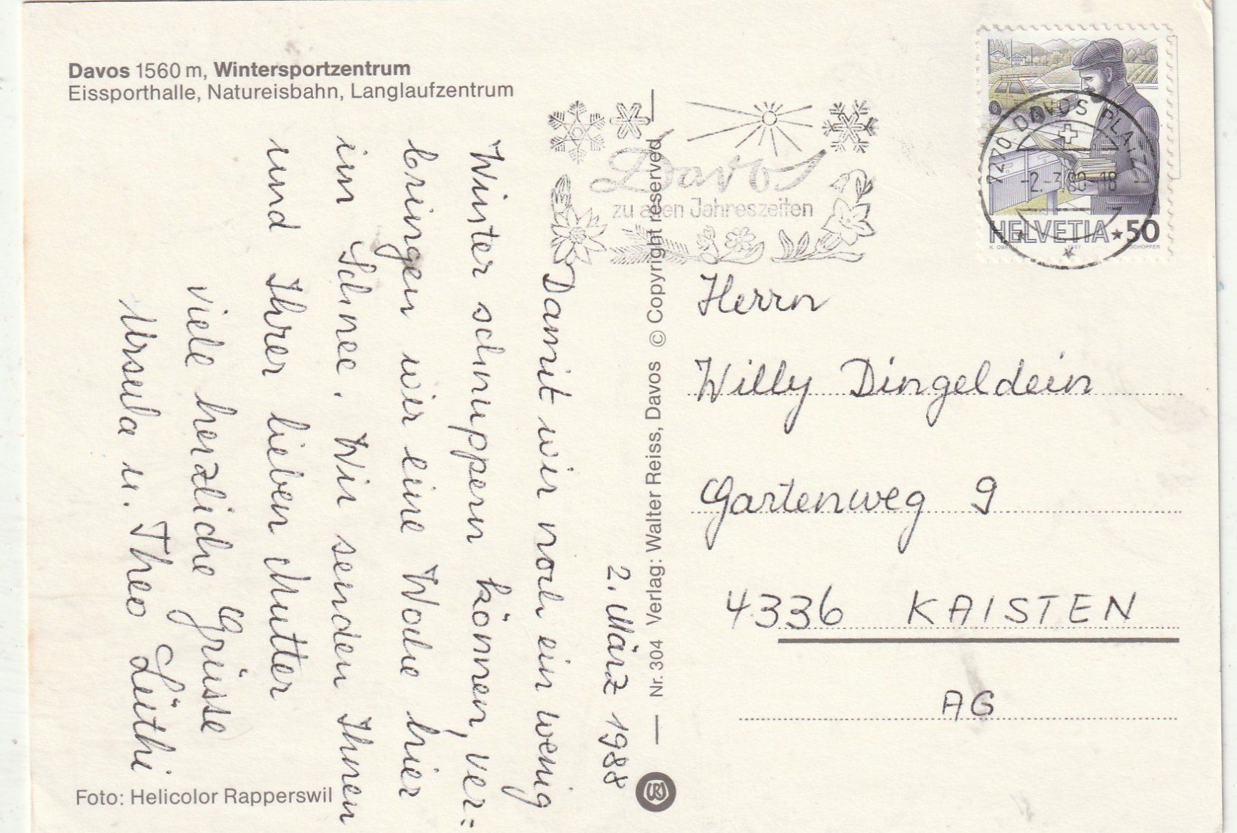 Cartes postales: Davos Winter 1988 – D'occasion à Lumbrein par made02 1