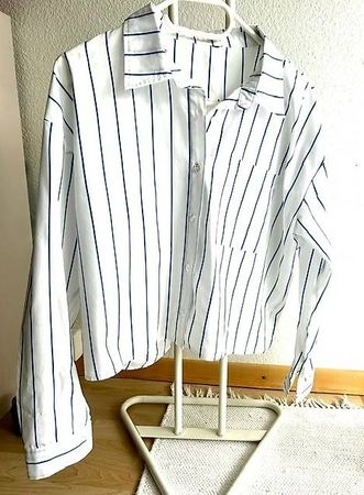 Trend: Gestreifte Kurz-Bluse Weiss/Blau, Gr. 38/40, NEU