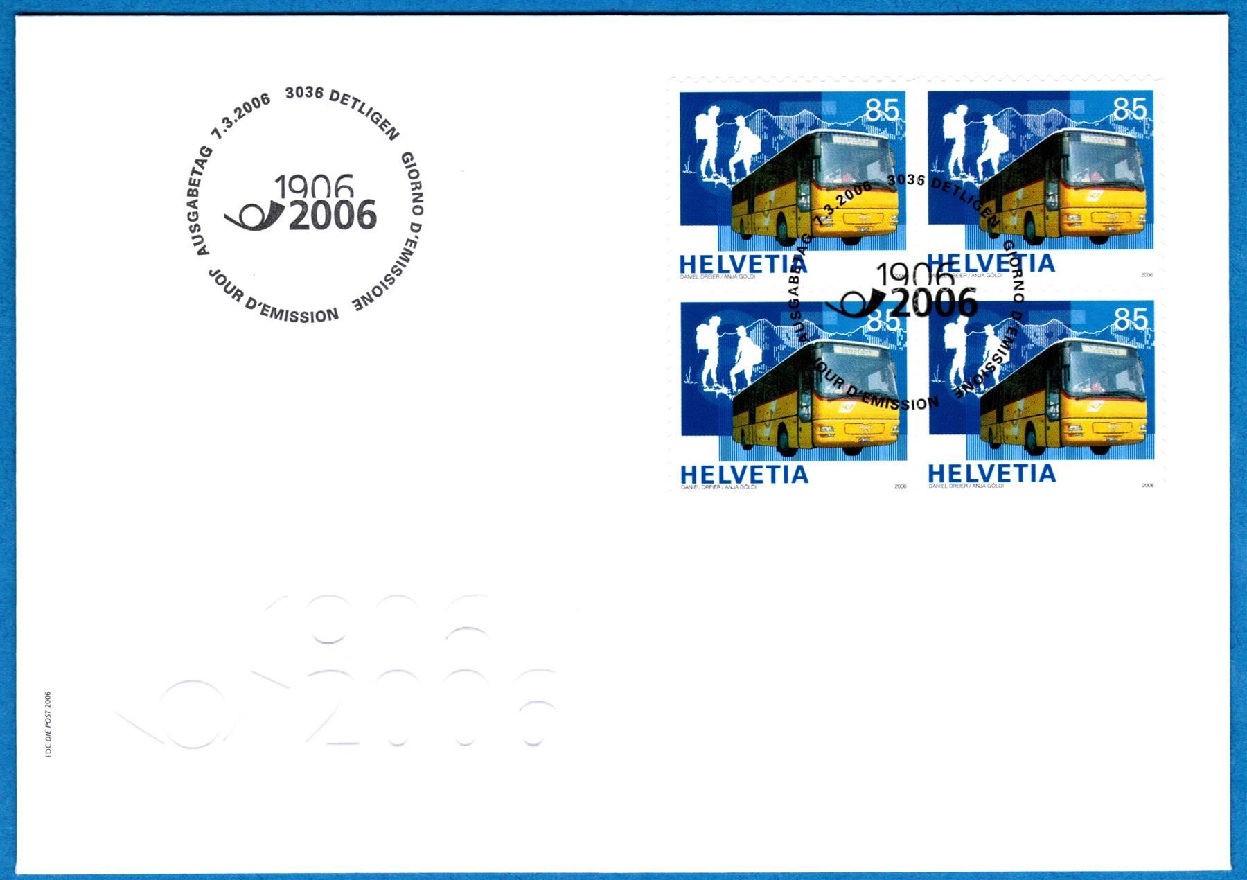 Alle Briefmarken: 2006  4 Block  FDC   Postauto CH    SBK 72.0 – Gebraucht aus Mellingen von Ginger 1