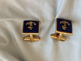 Manschettenknöpfe goldfarben blau Anker Motiv gebraucht