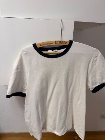 Zara Basic T-Shirt, Grösse L, Weiss mit schwarzen Details