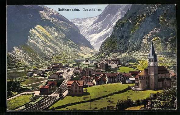 Cartoline postali: Goeschenen, Gesamtansicht mit Gotthardba – Usato da Berlin venduto da bartko-reher
